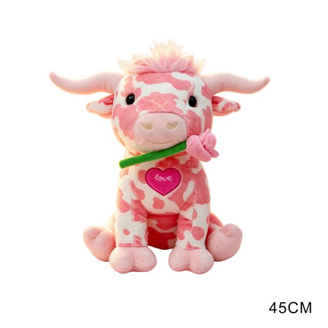 Pink Highland Cow Plush With Rose