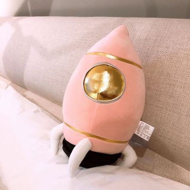 Pink Rocket Ship Pillow Plush