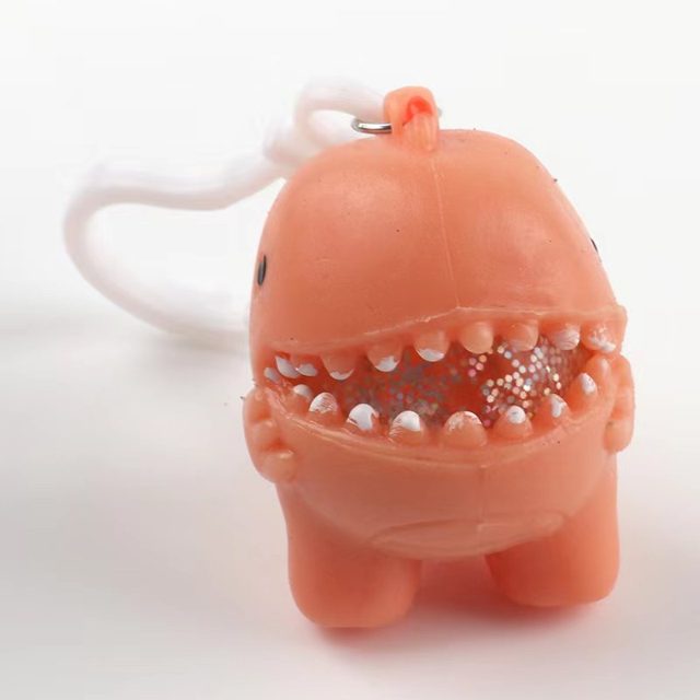 Orange Glitter-Belly Dino Keychain