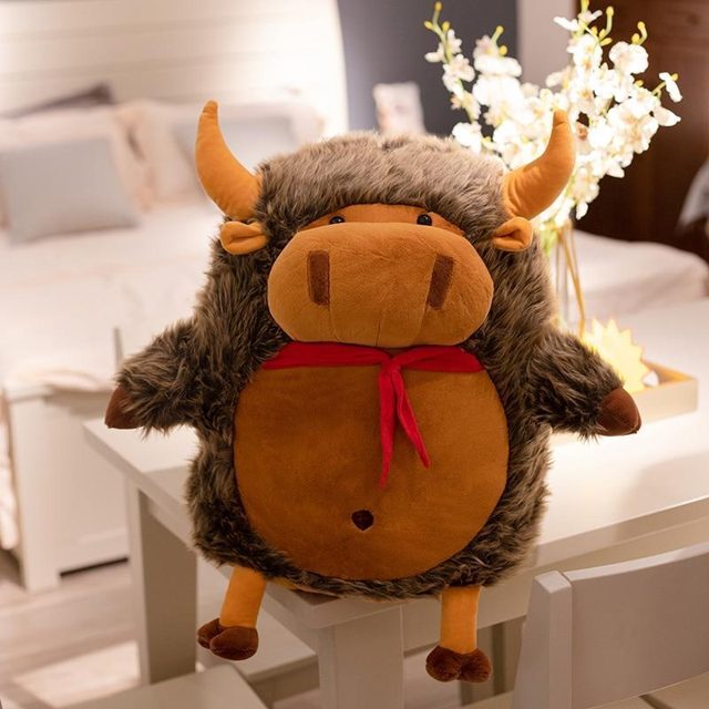 Fluffy Cream Cow Plush With Red Scarf — photo 6