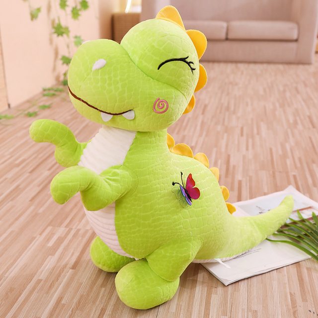 Friendly Green Dino with a Butterfly Friend
