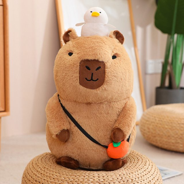 Sitting Capybara Plush With Duck