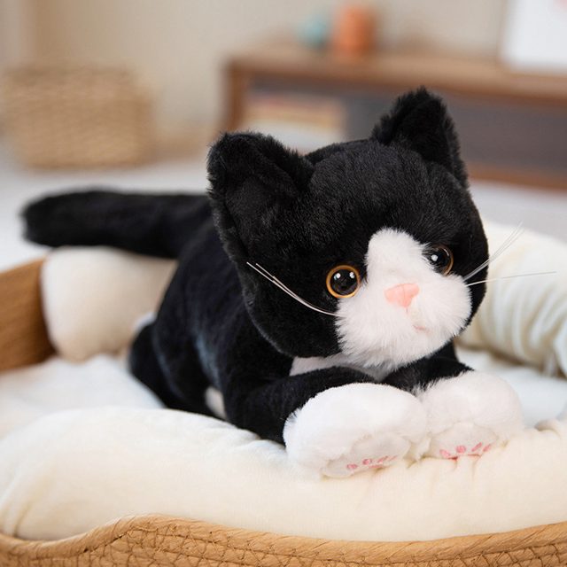 Tuxedo Kitty Lifelike Lying Plush