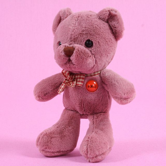 Mauve Cuddle Bear With Gingham Bow