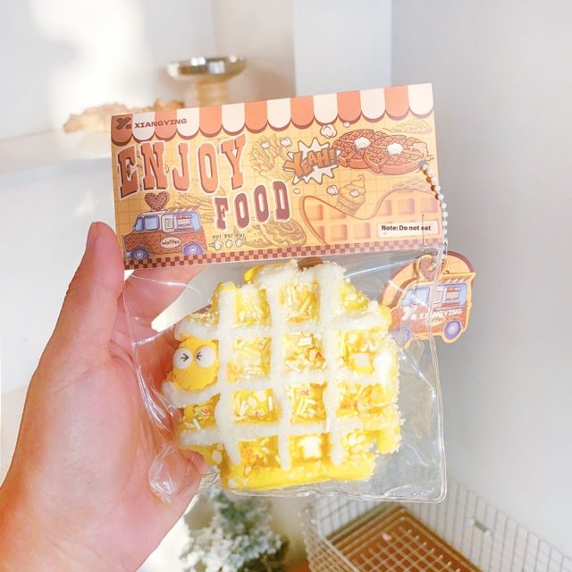 Cheesy Waffle Squishy Keychain