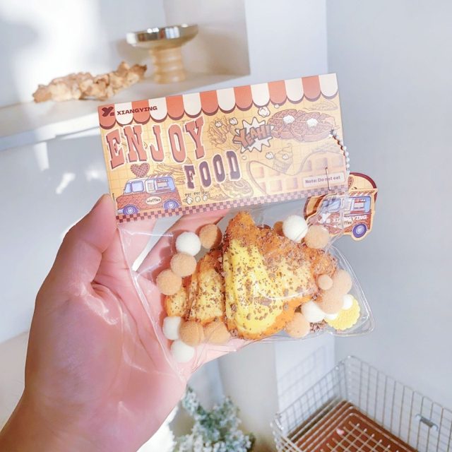 Cheesy Croissant Squishy Keychain