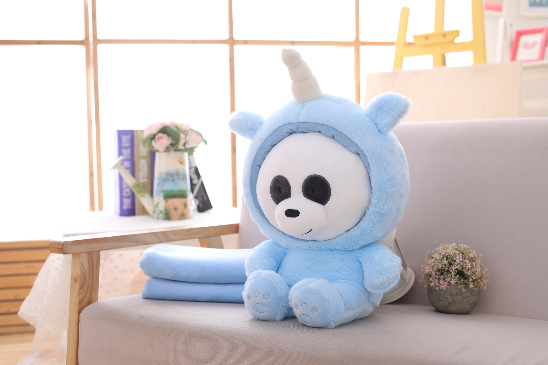 Panda in a Unicorn Onesie Plush + Blanket