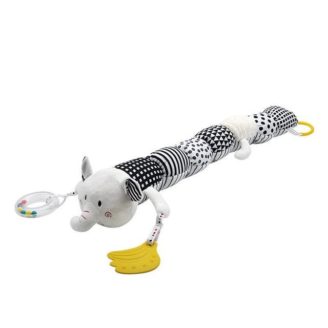 Black & White Elephant Sensory Rattle Plush