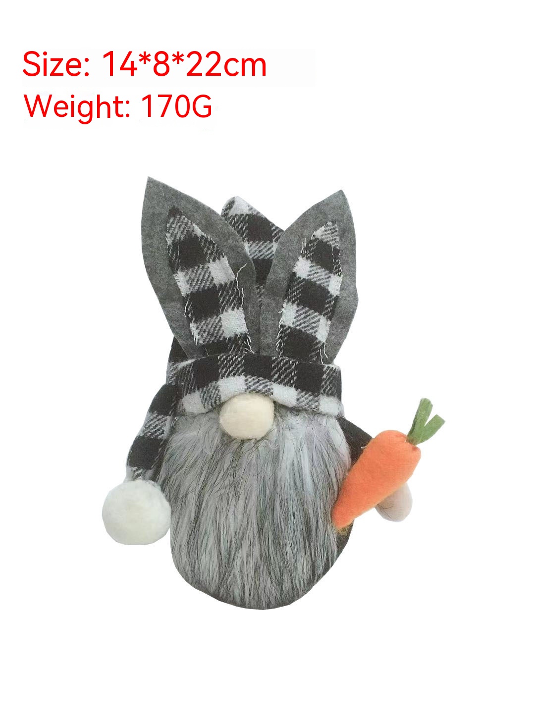 Plaid Bunny-Ear Gnome With Carrot Plush โ photo 3