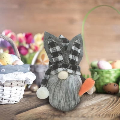 Plaid Bunny-Ear Gnome With Carrot Plush
