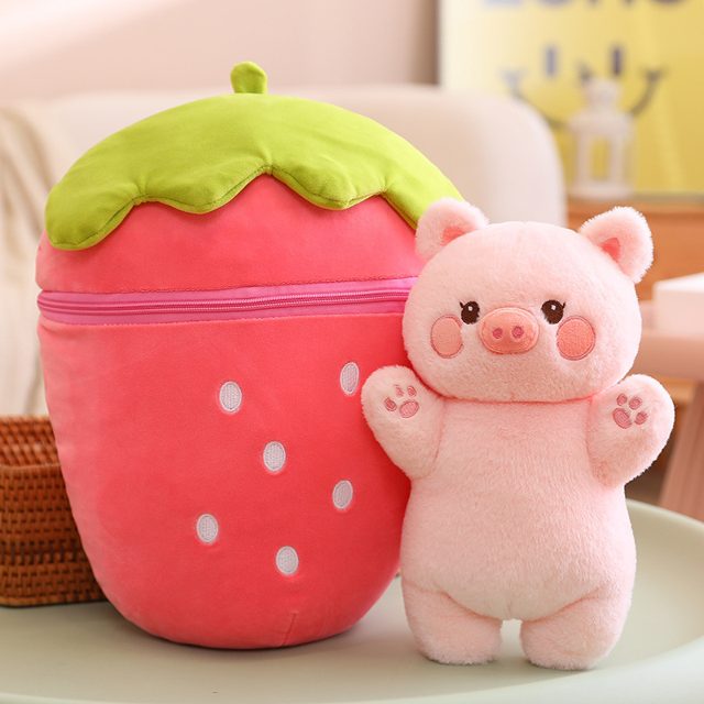 Strawberry Pouch Piggy Plush Set โ photo 2