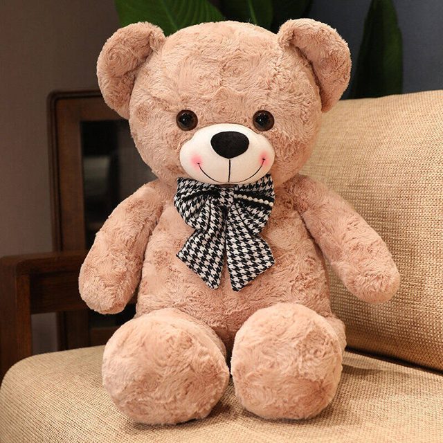 Khaki Teddy Bear With Houndstooth Bow โ photo 3