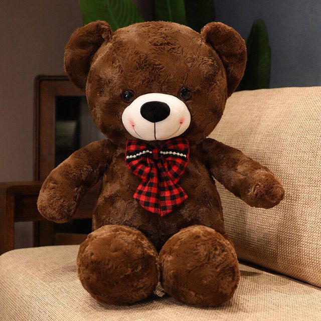 Chocolate Teddy Bear With Plaid Bow