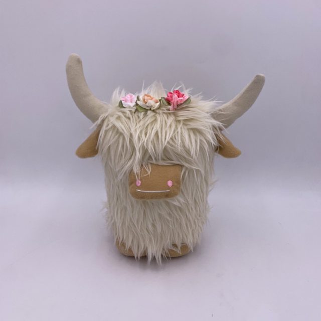 Cream Highland Cow With Flower Crown Plush