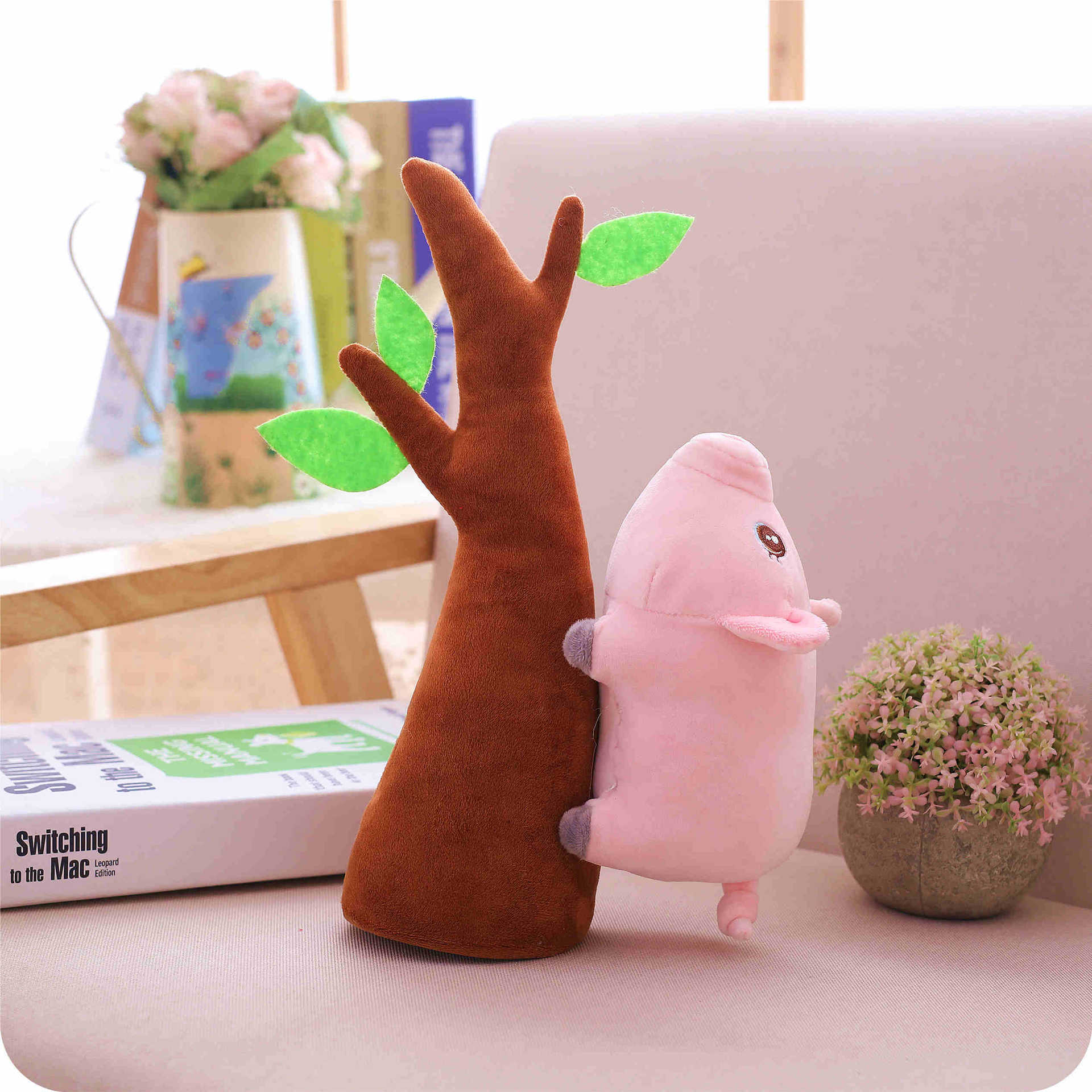 Pink Mole Plush With Mini Tree