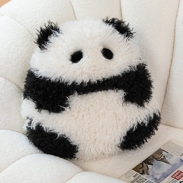Fuzzy Curly Panda Cushion Plush