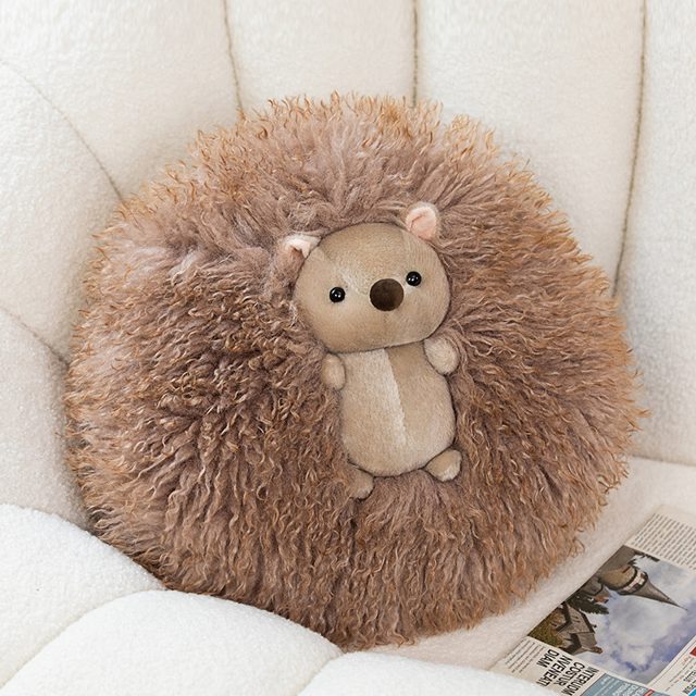 Fluffy Brown Hedgehog Cushion Plush