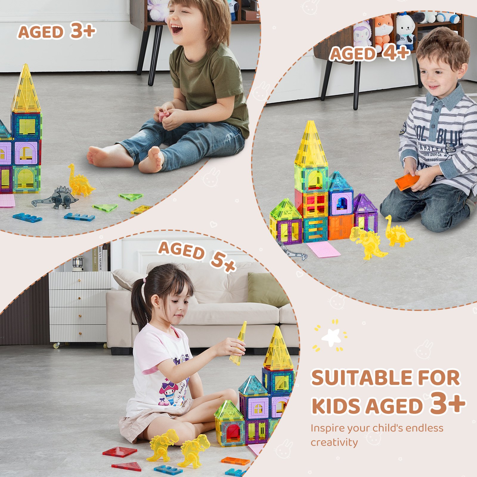 Magnetic Tiles, 56 Pcs Animals Toy — photo 2
