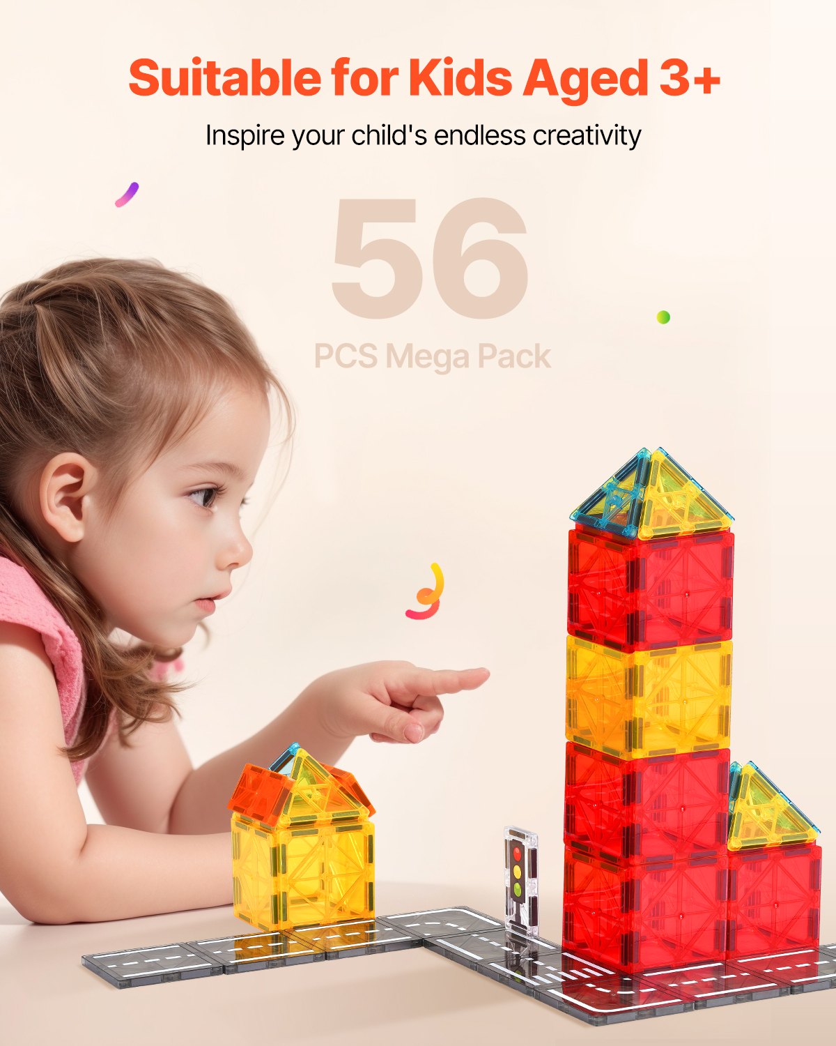 Magnetic Tiles, 56 Pcs Road Toy