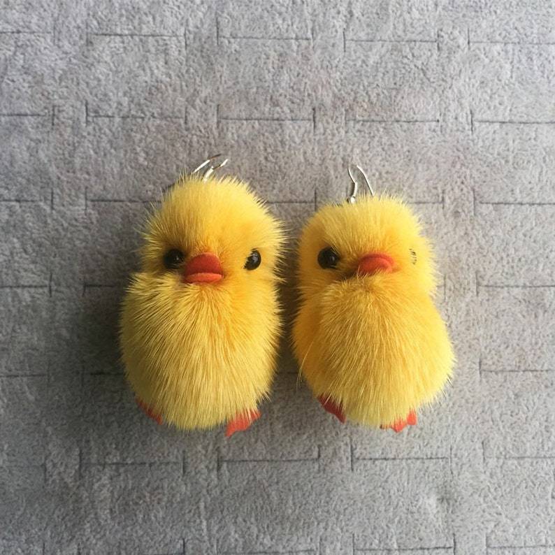 Mink Hair Little Duck Earrings Keychain