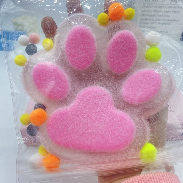 Fuzzy Hot-Pink Kitty Paw Squishy