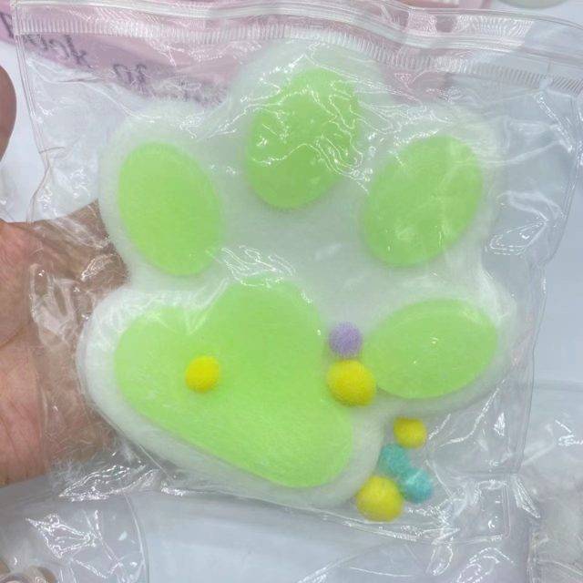 Fuzzy Lime Kitty Paw Squishy