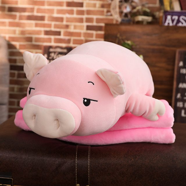 Big Drowsy Piggy Plush With Blanket (Pink)