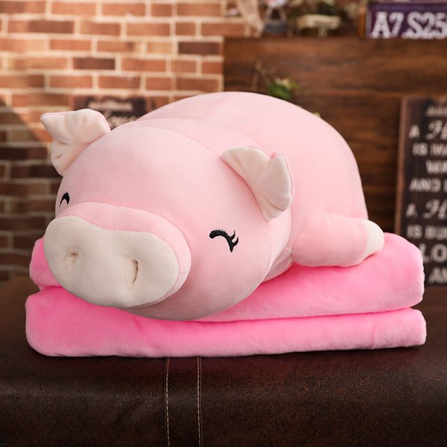 Sleepy Piggy Plush Pillow With Blanket