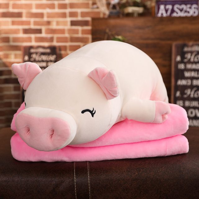 Jumbo Sleepy Piggy Plush With Blanket (Cream)