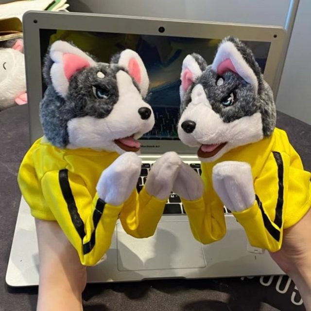 Boxing Husky Puppet Duo