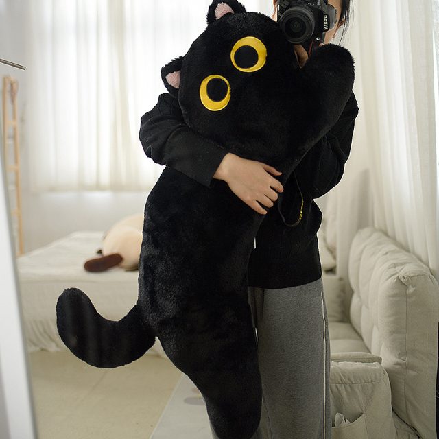 Long Black Cat Hugging Pillow