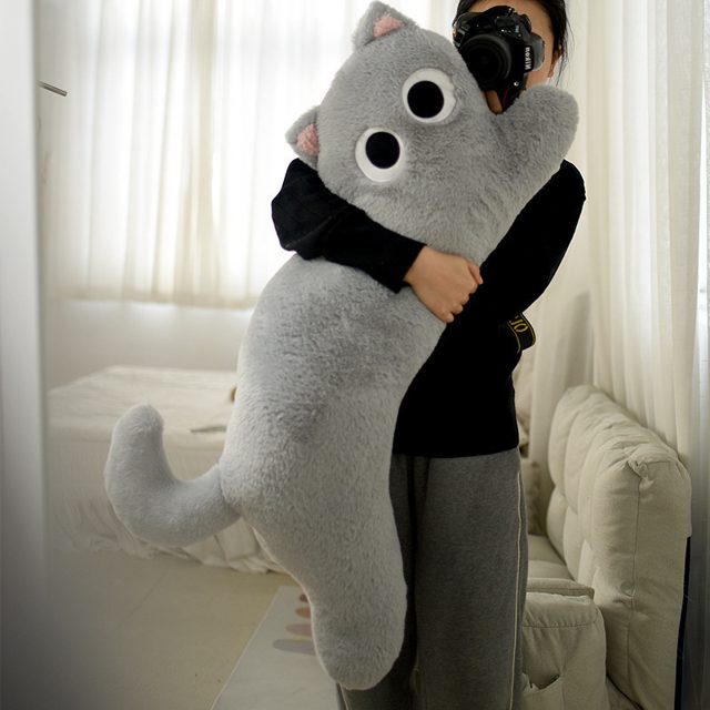Long Grey Cat Hugging Pillow