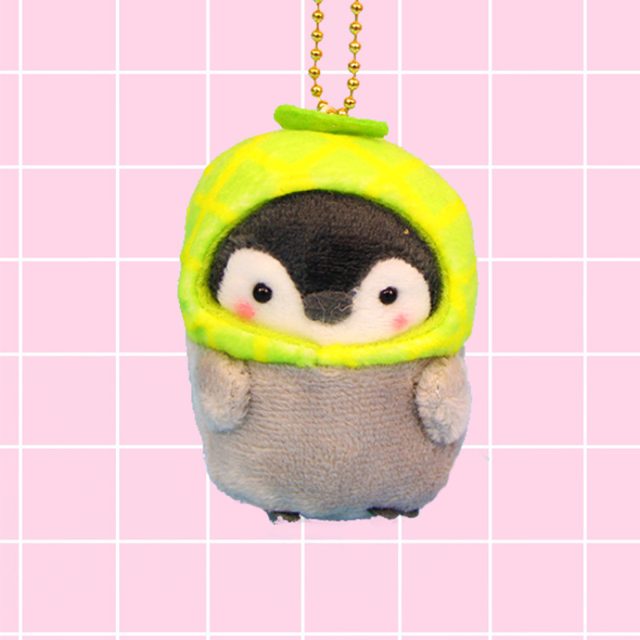 Melon-Hood Penguin Keychain Plush