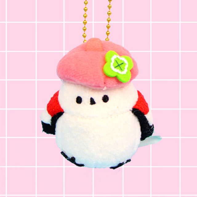 Snowy Tit Bird in a Beret Keychain