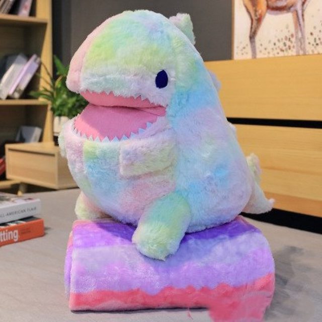 Rainbow Tie-Dye Dino Plush & Blanket