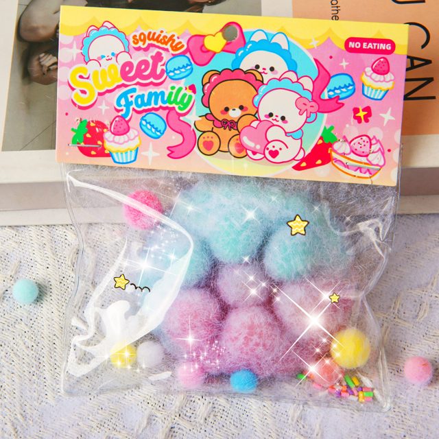Fuzzy Pom-Pom Cloud Squishy Bag