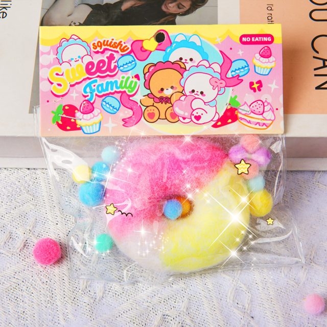 Fuzzy Pink Ring Donut Squishy Bag