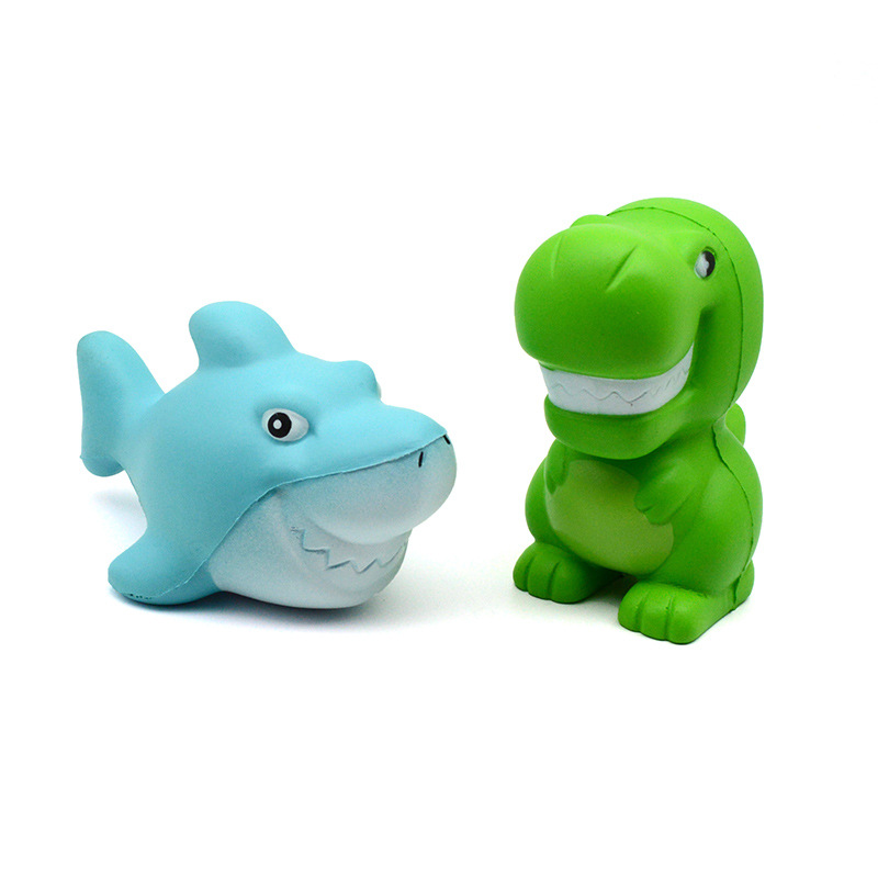 Slow-Rise Shark & Dino Squishy Pair