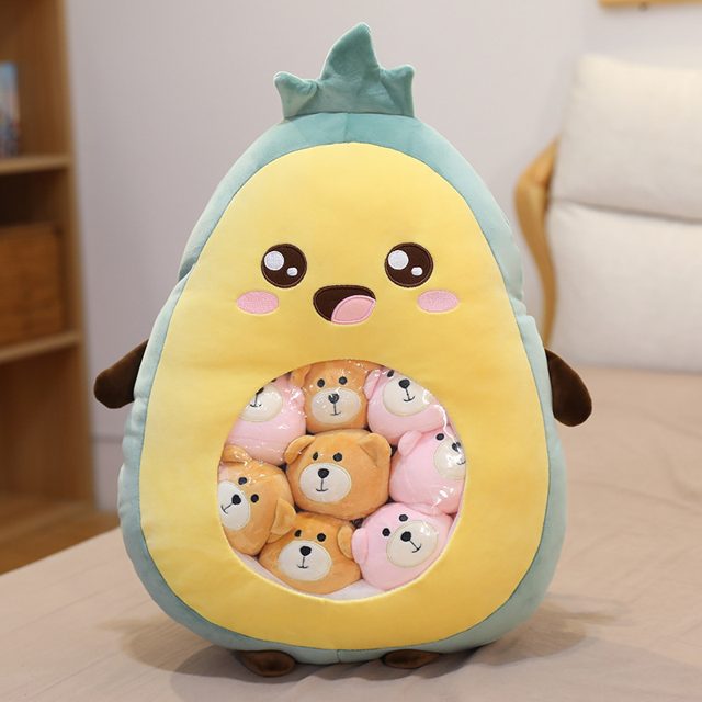 Avocado Pouch Full of Mini Bear Plushies
