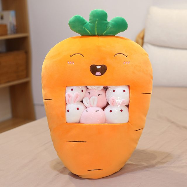 Carrot Pouch Full of Mini Bunny Plushies