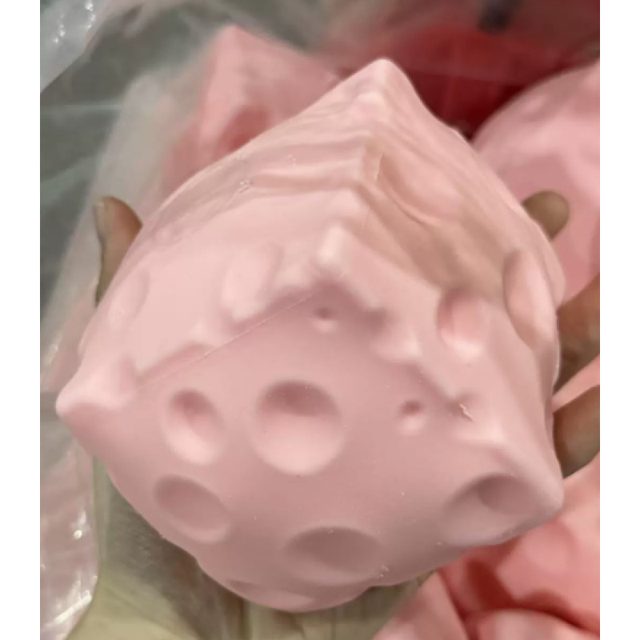 Strawberry-Pink Cheese Cube Squishy (7cm)