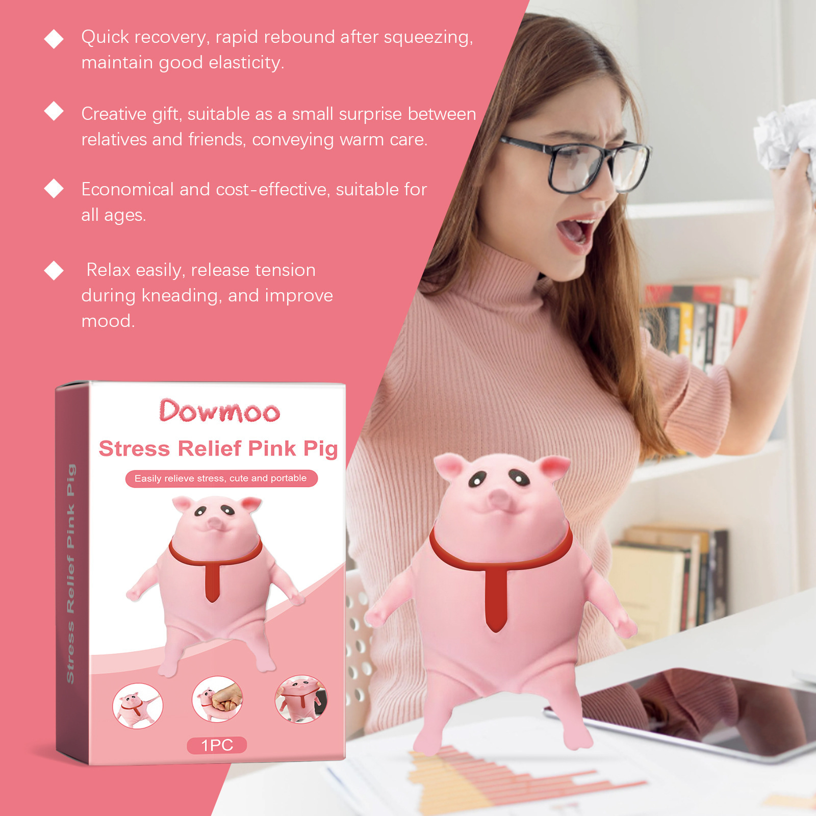 Squishy Pink Pig Stress Buddy