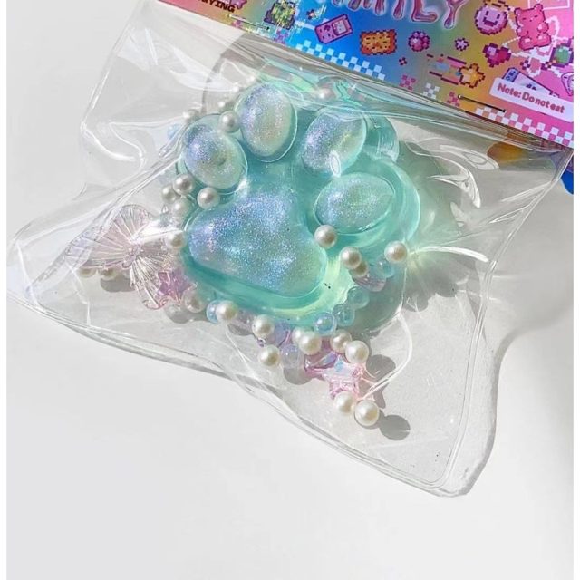 Minty Glitter Kitty Paw Squishy