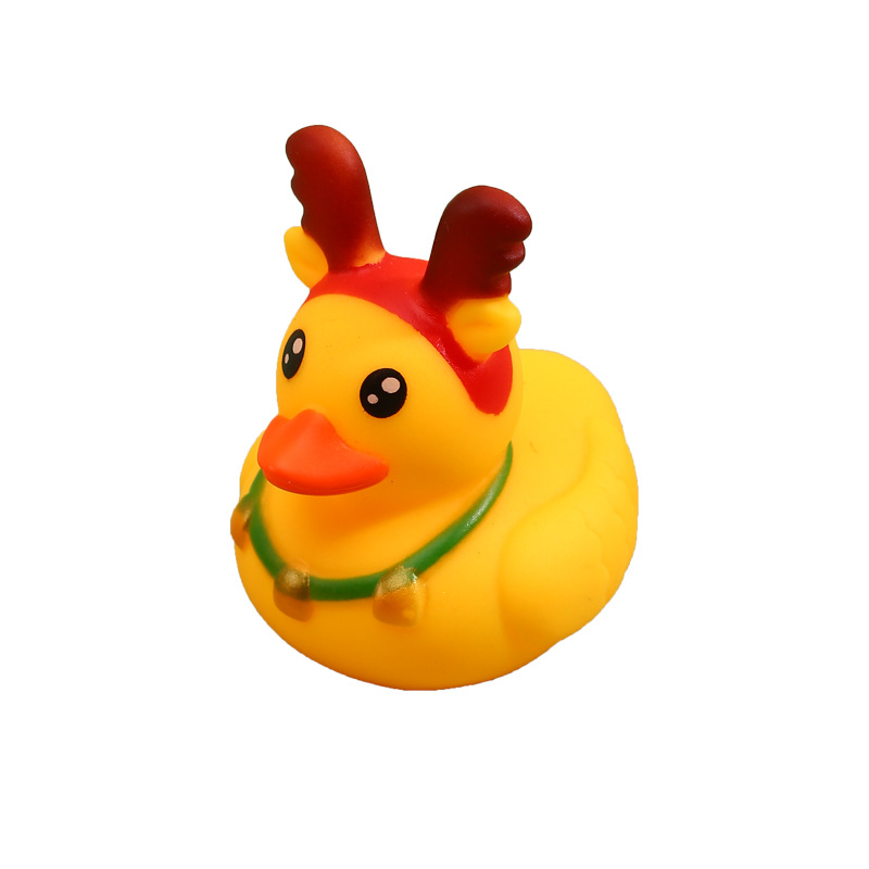 Vinyl Christmas Antlers Yellow Duck Toy